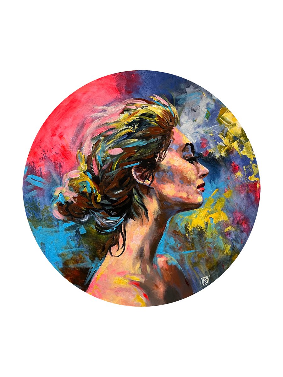 Expressive Portrait Acrylic Painting By Maria Kireev, 24 X 24", Nina, Original Artwork