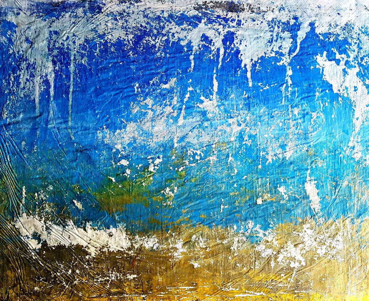 Falling sky (n.213) - abstract landscape - 92 x 75 x 2,50 cm - ready to hang - acrylic pai... by Alessio Mazzarulli