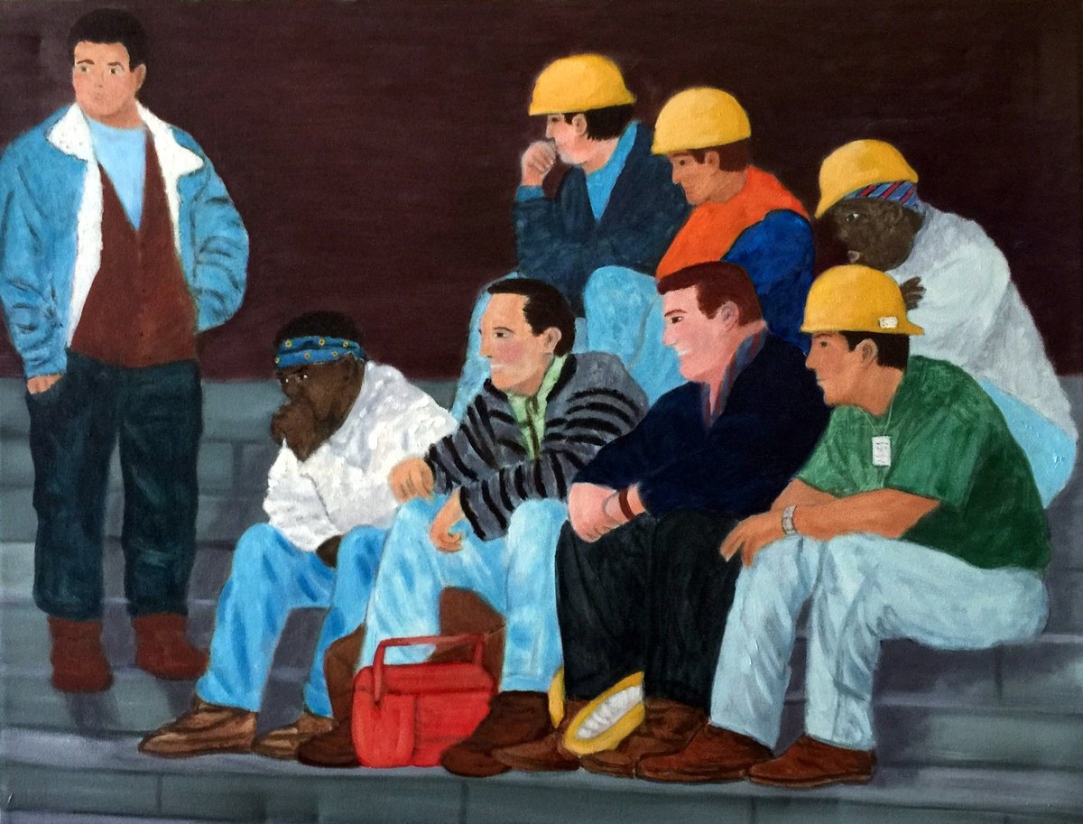 Impressionistic Portrait Oil Painting By Leslie Dannenberg, 28 X 22", Workers On A Break, Original Artwork