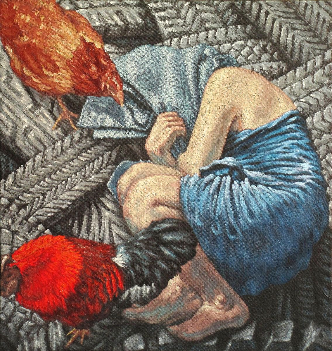 Portrait Oil Painting By Antonio Mele, 22 X 23, Sleep In Landfill., Original Artwork