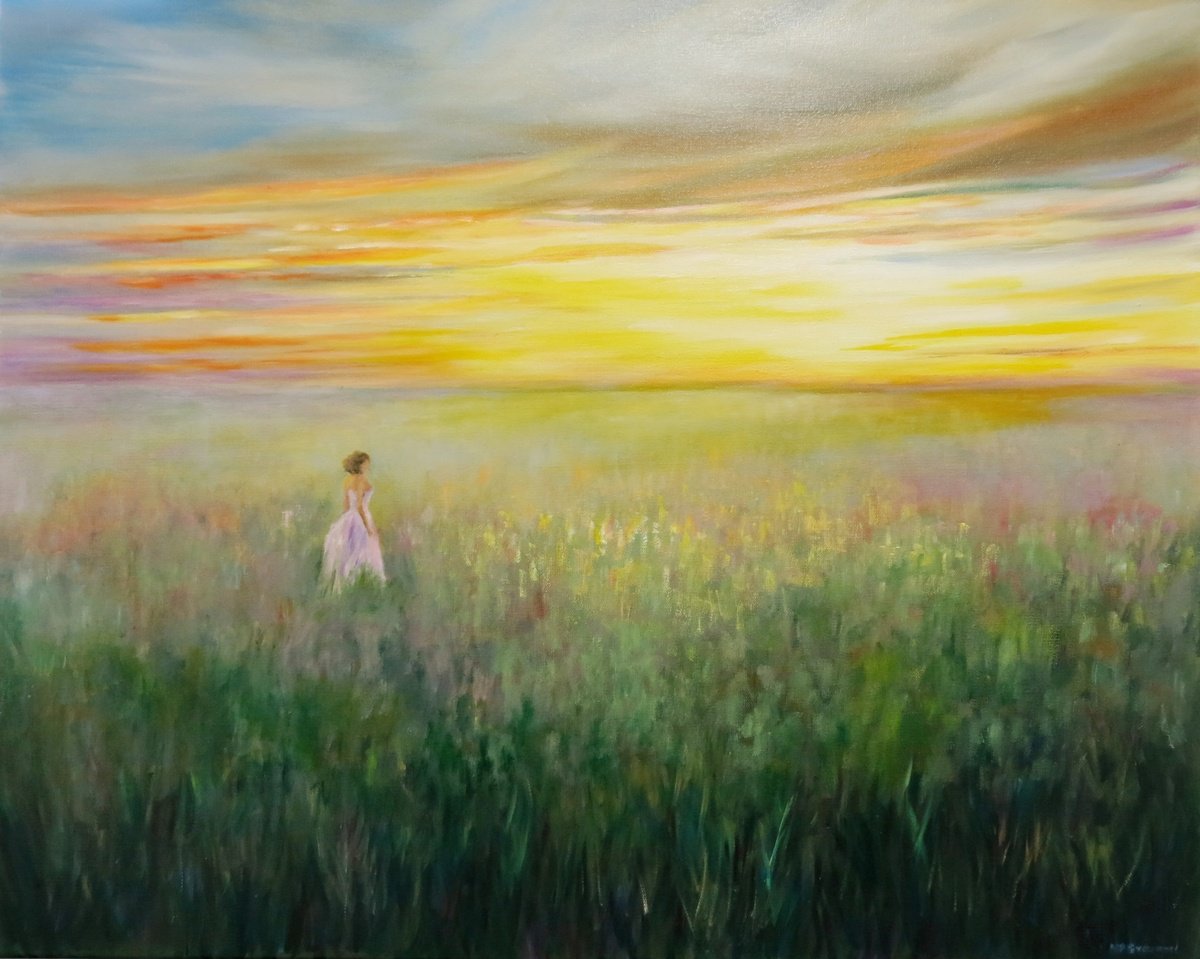 Impressionistic Landscape Oil Painting By Maureen Greenwood, 30 X 24", Enchanted Evening, Original Artwork