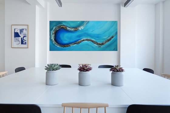 Surfers Paradise  - abstract acrylic painting canvas wall art blue gold metallic modern art