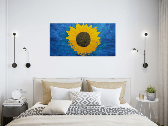 Morning Embrace - large abstract sunflower sunrise seascape painting; home, office decor