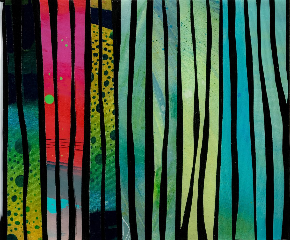 Geometric Abstract Acrylic Painting By Chantal Proulx, 12 X 10, Entre Deux Eaux, Original Artwork