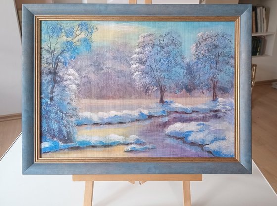 Winter dawn in the forest