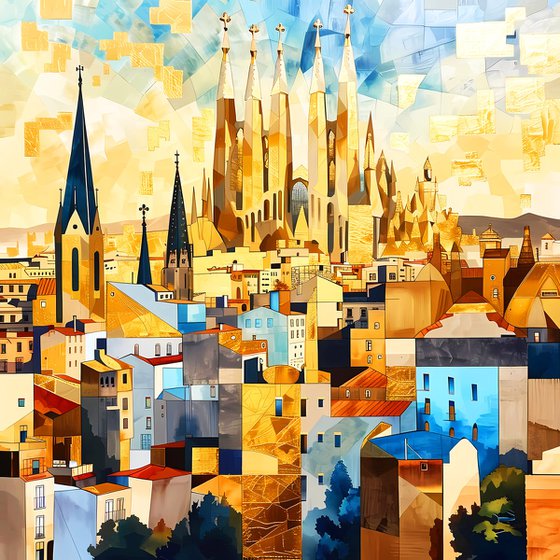 Barcelona in cubism style