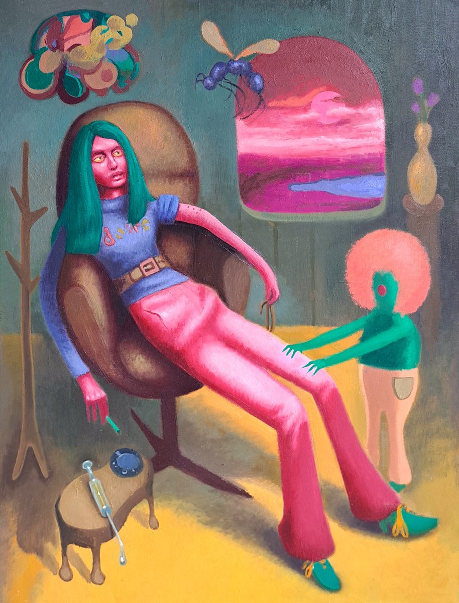 Surrealistic Portrait Oil Painting By Taco Eisma, 24 X 31", Hero Is My Hero, Original Artwork