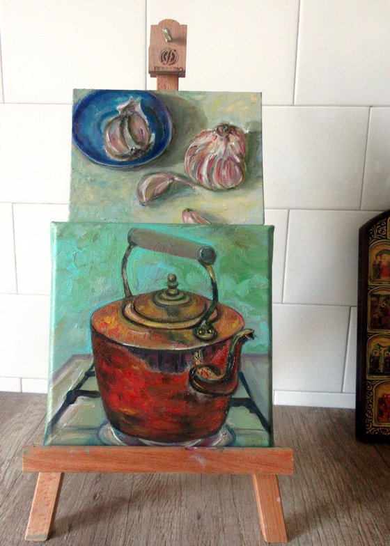 Brass Kettle on Stove