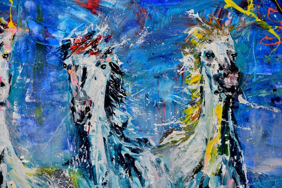 Horse painting - WILD HORSES VI 80 x 100 x 4,5 cm. | 31.5"x 39.37" Equine art by Oswin Gesselli