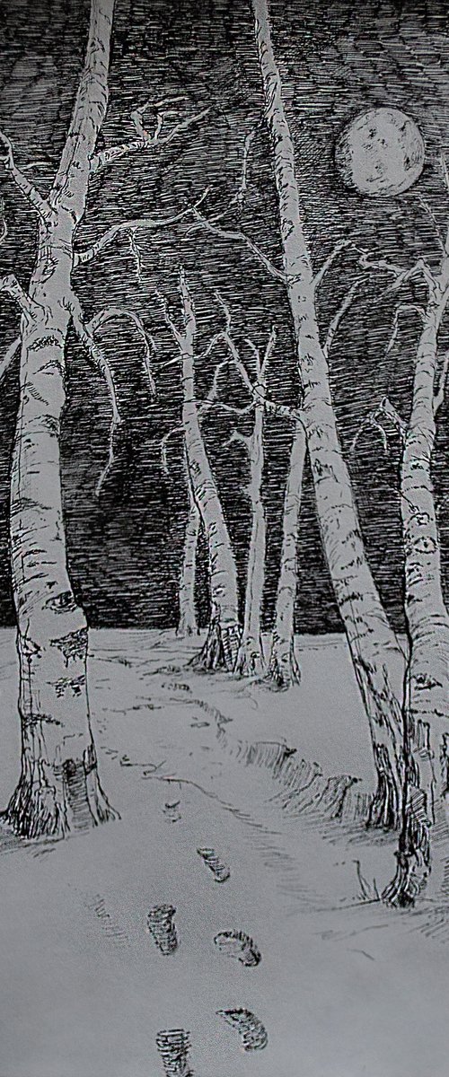 Birches in the Moonlight by Nikola Ivanovic