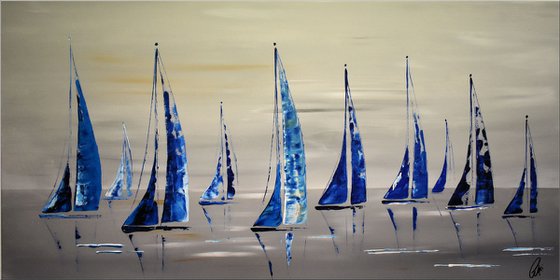 Blue Sails  - Abstract Seascape - Acrylic Painting - Canvas Art- Blue Wall Art