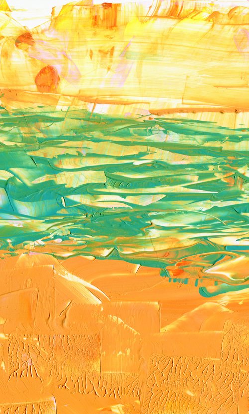 Abstract acrylic artwork in orange and green by Liliya Rodnikova