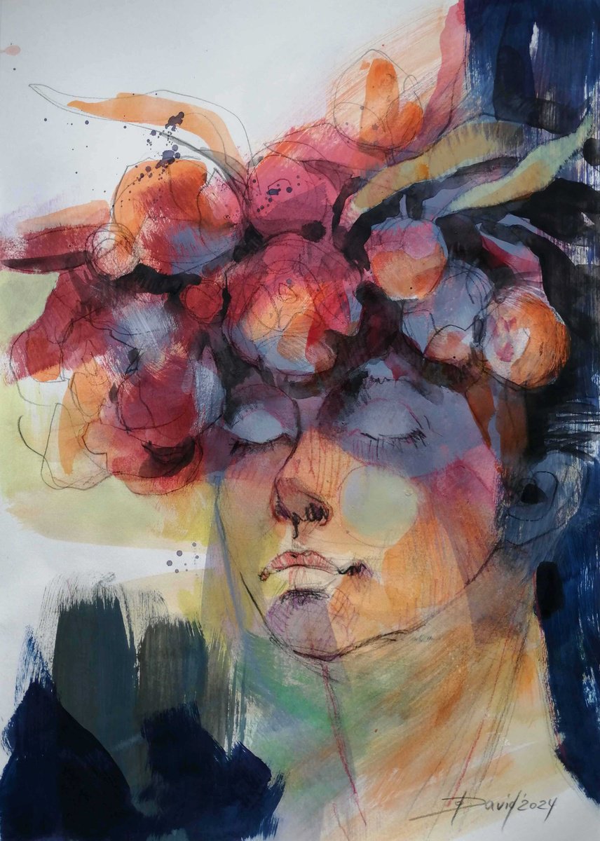 Expressive Portrait Painting By Olga David, 14 X 20", Forever Beauty, Original Artwork