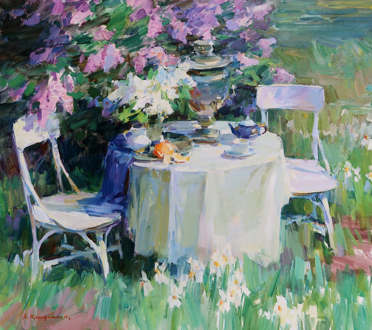 Still Life With Tea And Lilacs By Aleksandr Kryushyn, 30 X 28, Artwork For Sale On Artfinder