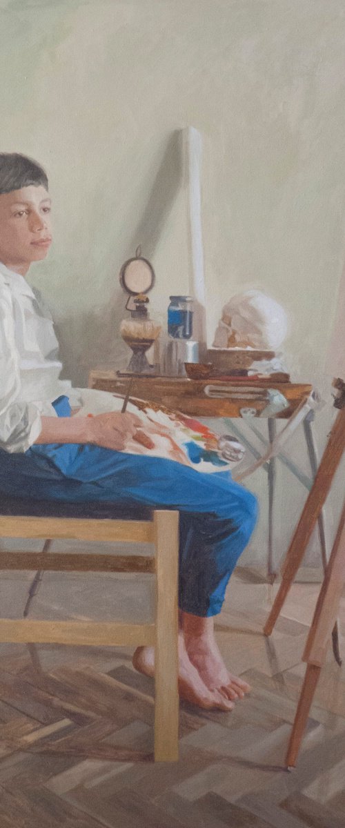 Boy infront a tripod by Radosveta Zhelyazkova