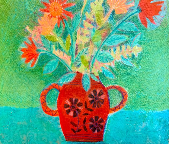 Red Vase of Flowers