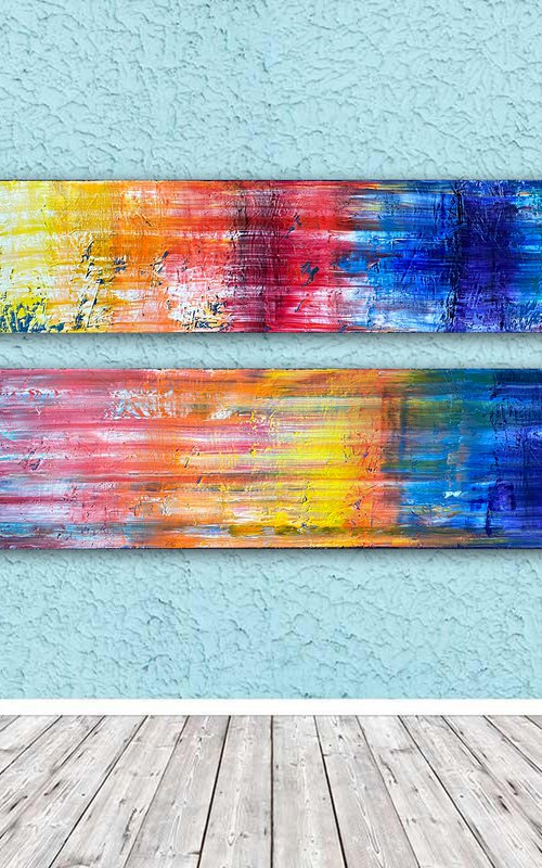 "Both Ends Of The Spectrum" - Original PMS Large Oil Painting Diptych on Recycled Wooden Panels - 48 x 24 inches by Preston M. Smith (PMS)
