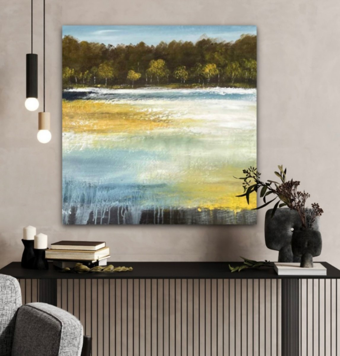 Abstract Landscape Acrylic Painting By Lidia Gaudiano, 26 X 26", Fragments Of Dreams, Original Artwork