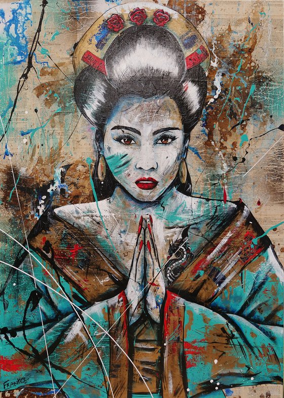 Hisui (Jade) 140cm x 100cm Geisha Book Page Urban Pop Art