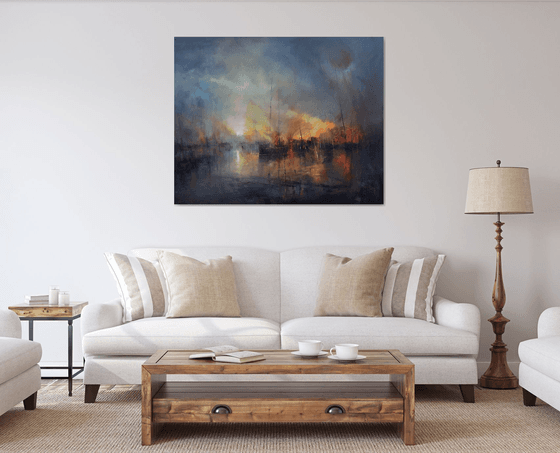 " Harbor of destroyed dreams - Morning After .... " W 125 x H 100 cm