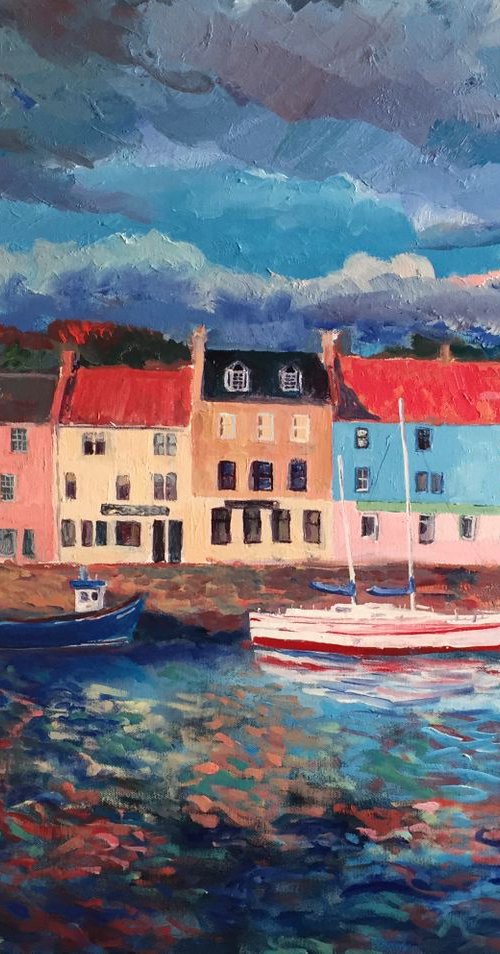 Three boats at Anstruther by Stephen Howard Harrison