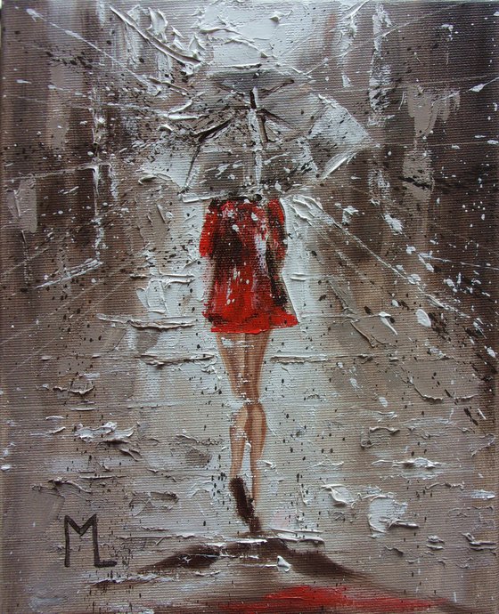 " RAINY MAY ... "   street spring summer original painting CITY palette knife GIFT
