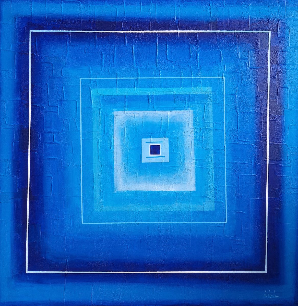 Geometric Abstract Acrylic Painting By Irina Laube, 39 X 39, Into Blue, Original Artwork