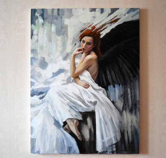 An angel with black wings