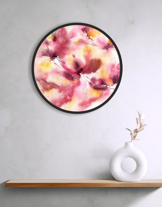 Pink flowers round painting