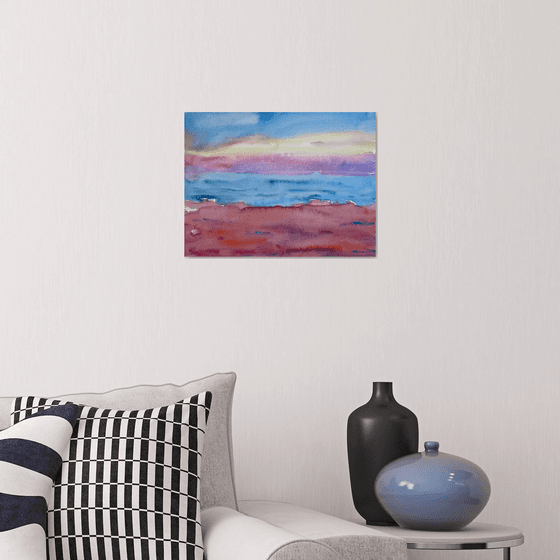 Seascape Watercolor Painting, Sea Ocean Wall Art, Sunset Large Original Painting, Coastal Home Decor