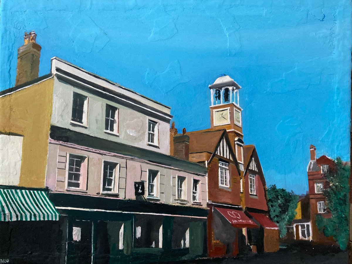 Photorealistic Cityscapes Acrylic Painting By Andrew Reid Wildman, 12 X 10, Wimbledon Village, London, Original Artwork