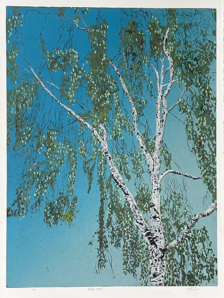 Impressionistic Linocut , Birch Tree Linocut Print By C Staunton, 13 X 18, Artwork For Sale On Artfinder