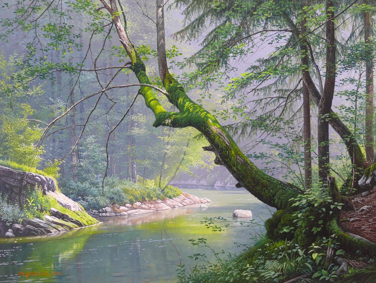 Photorealistic Landscape Oil Painting By Mlynarcik Emil, 16 X 12", In The Green Paradise, Original Artwork