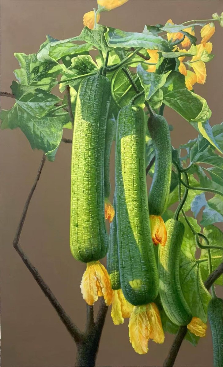 Impressionistic Botanical Oil Painting By Kunlong Wang, 24 X 39", Beauty Of Growth C248, Original Artwork