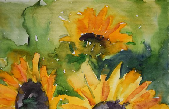 Sunflowers painting, Yellow Flowers Original Watercolor Painting, Thanksgiving Gift