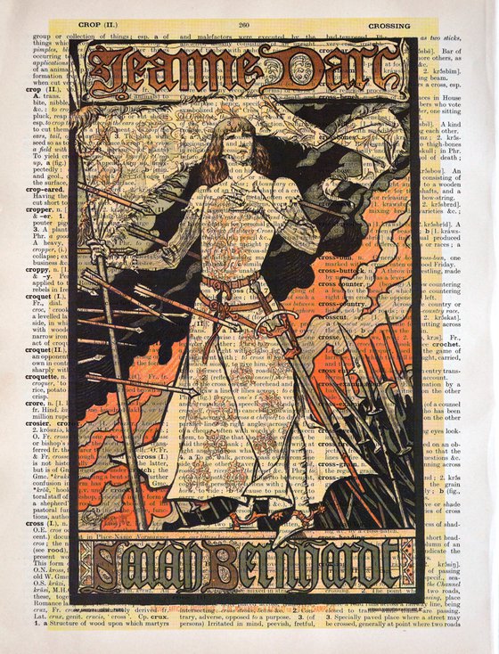 Jeanne d'Arc - Collage Art Print on Large Real English Dictionary Vintage Book Page