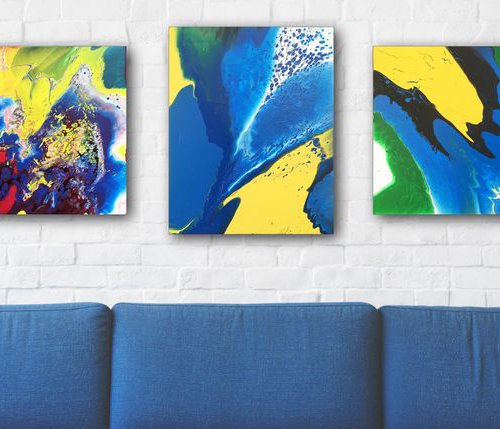 "Cold Fusion Series" - Original Triptych, Abstract PMS Acrylic Paintings Series - 56" x 20" by Preston M. Smith (PMS)