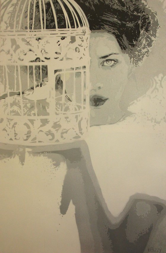 Lady with bird cage