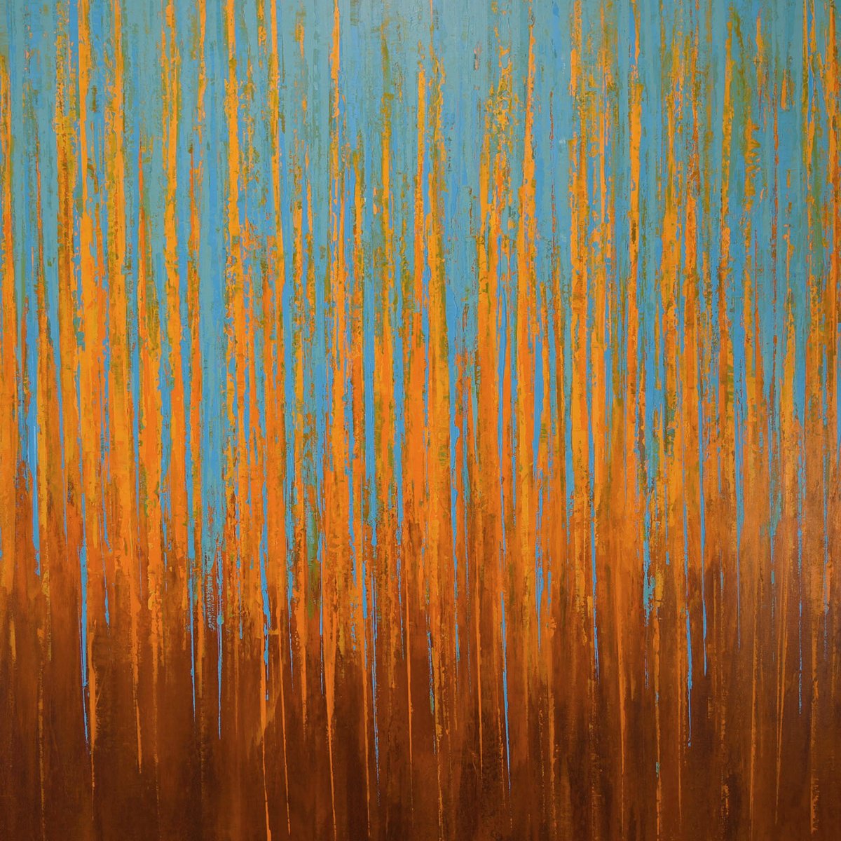 Expressive Abstract Acrylic Painting By Suzanne Vaughan, 40 X 40", Blue Orange - Color Field, Original Artwork