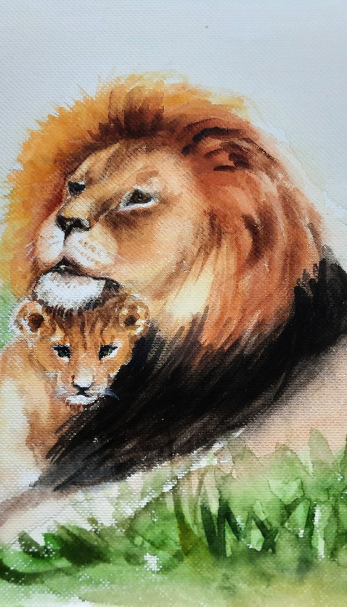 Lion King and cub by Asha Shenoy