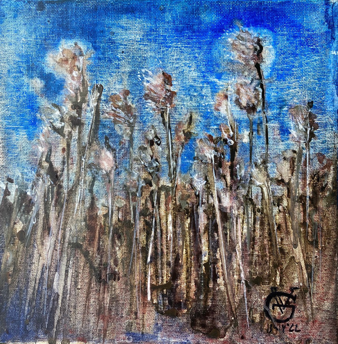 Abstract Landscape Watercolour By Valeria Golovenkina, 10 X 10", Cold Sea - Reed, Original Artwork