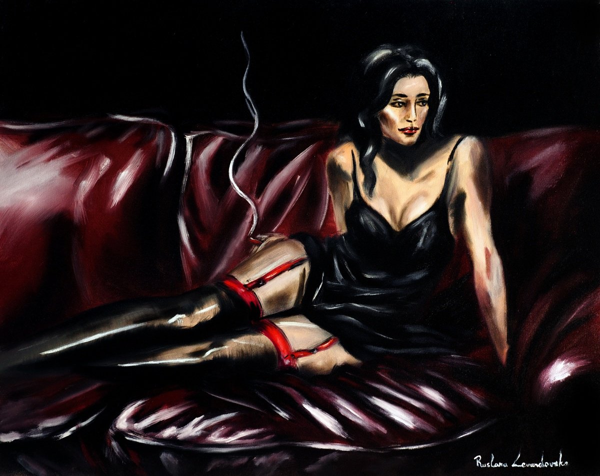 Impressionistic Portrait Oil Painting By Ruslana Levandovska, 30 X 24", Sultry In Shadows, Original Artwork