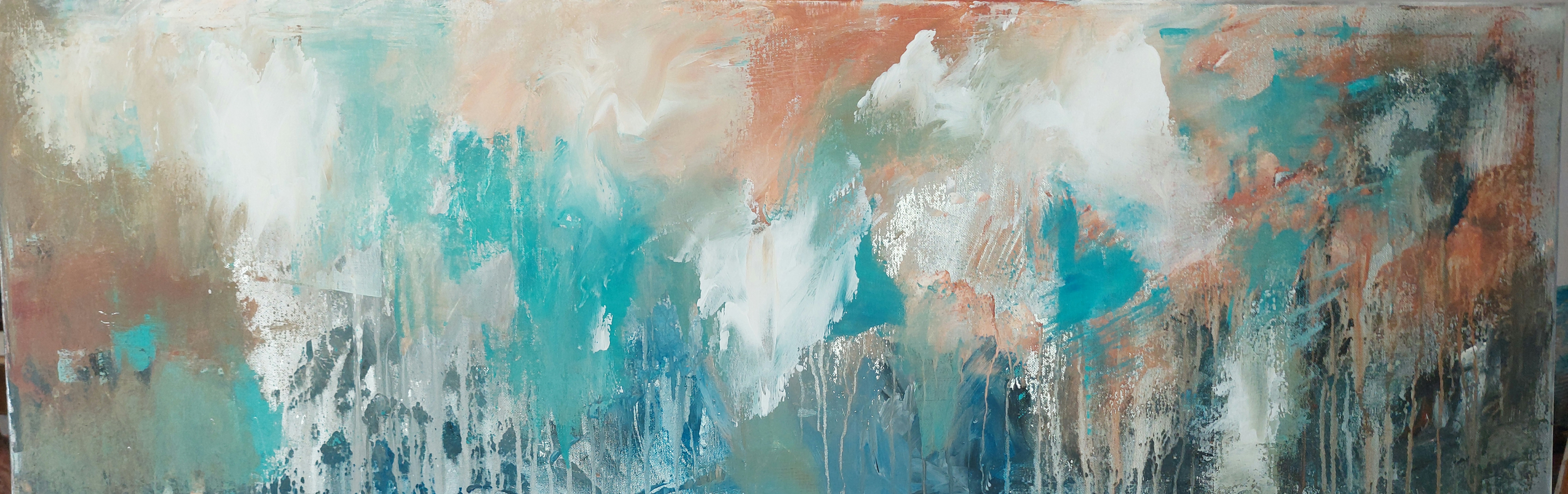 Abstract Painting By Els Driesen, 47 X 16, Silver Moon, Original Artwork