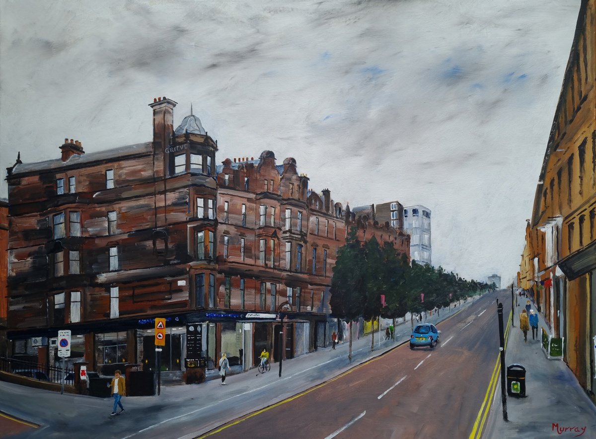 Cityscapes Acrylic Painting By Stephen Murray, 32 X 24", Sauchiehall Street Glasgow, Original Artwork