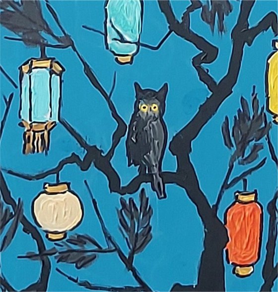 owl in the tree of lights