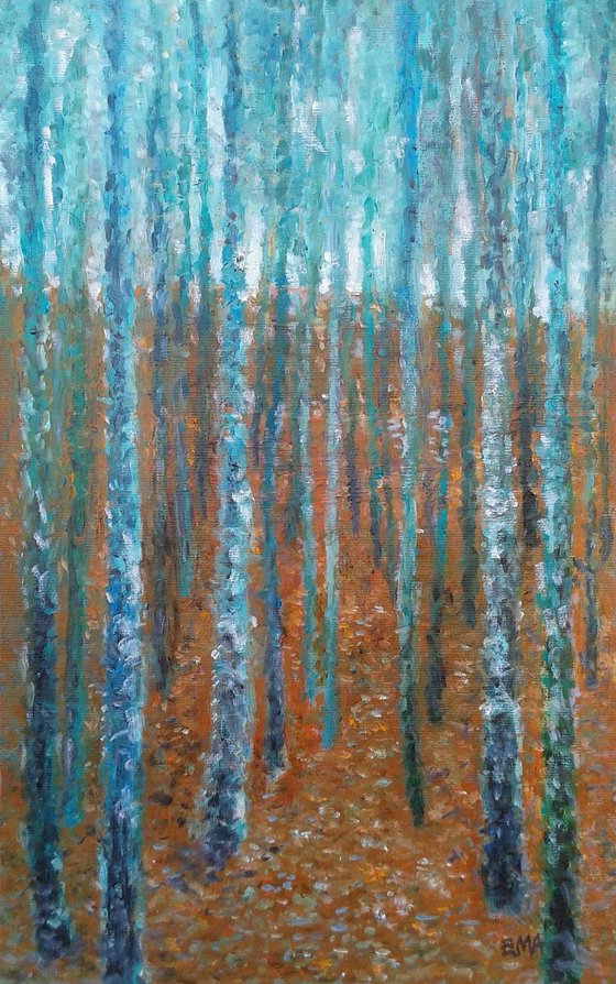 Klimt inspired autumn birches trees landscape