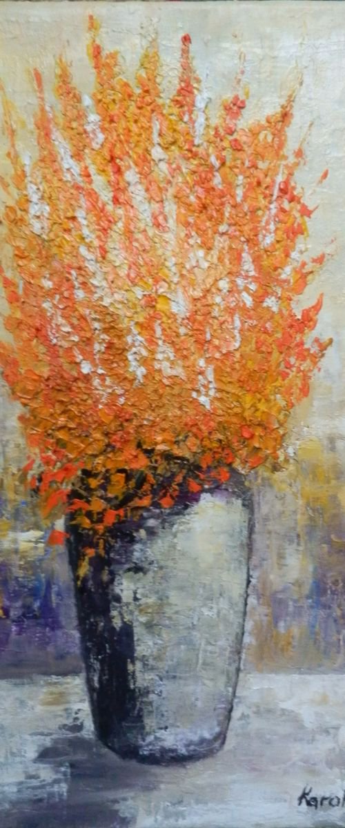 Still life with orange flowers by Maria Karalyos
