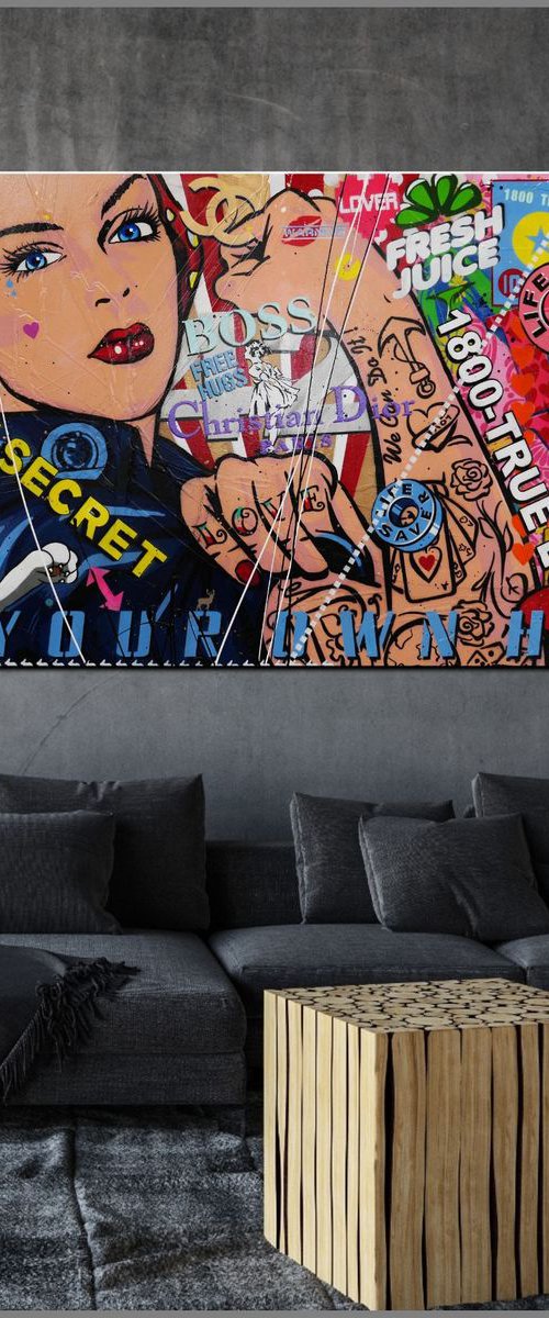 Rosie's Love Secret 190cm x 100cm Huge Texture Urban Pop Art by Franko