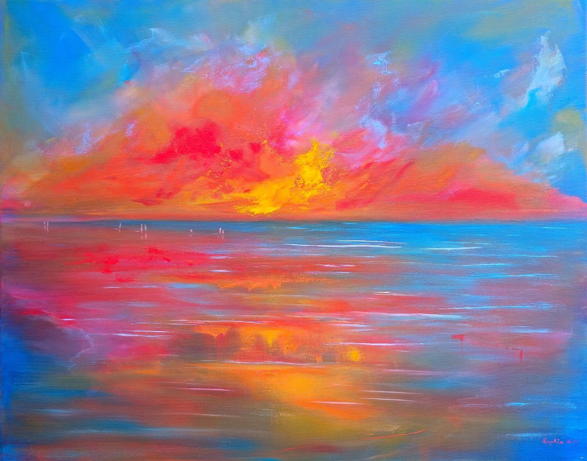 Expressive Landscape Acrylic Painting By Sophia Kuhn, 39 X 31", Only The Sky Remembers Us, Original Artwork