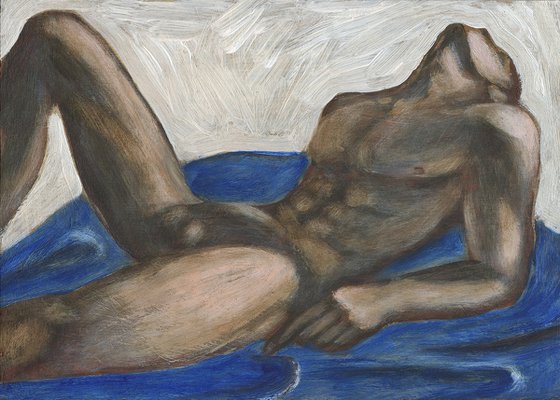 Male Nude On Blue